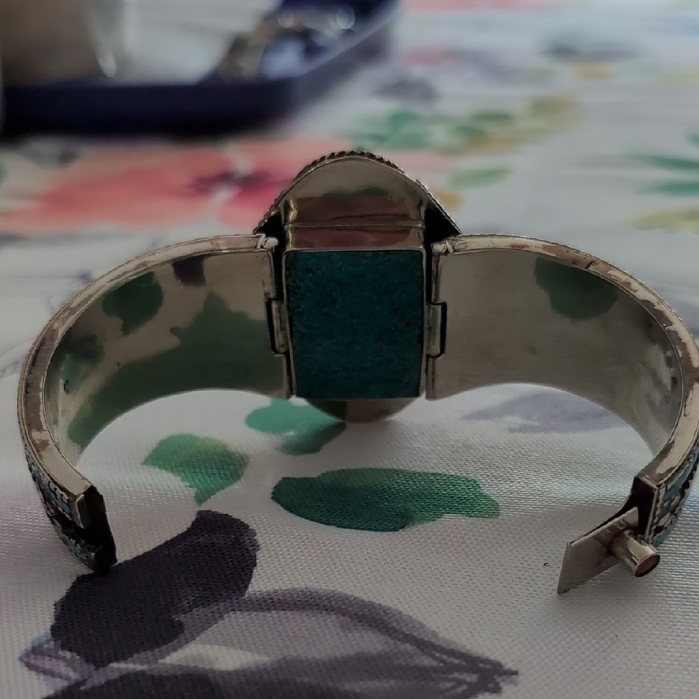 Turquoise and Coral Stone Tibetan Silver Bracelet - Picture 9 of 11